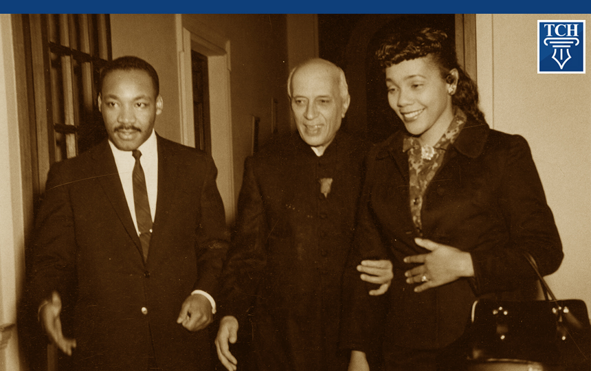 Dr. Martin Luther King Jr. and Mrs. Coretta Scott King with PM Jawaharlal Nehru